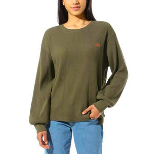 Vans Womens Lorraine Long Sleeve Thermal Olive Green Cotton Waffle Shirt Sz XS